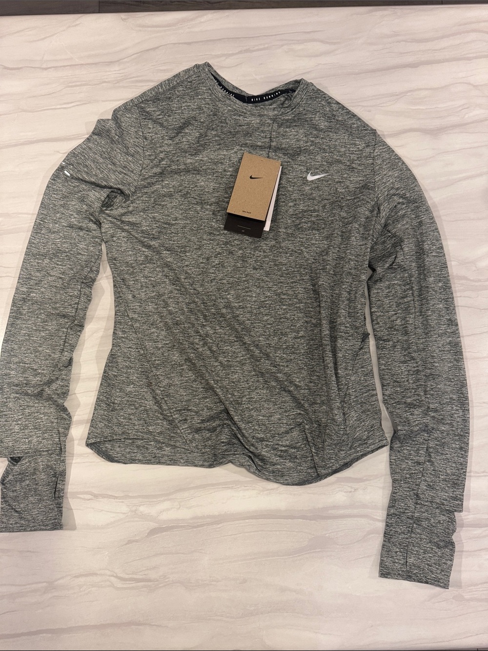Nike Heather Gray Performance Long-Sleeve Crew